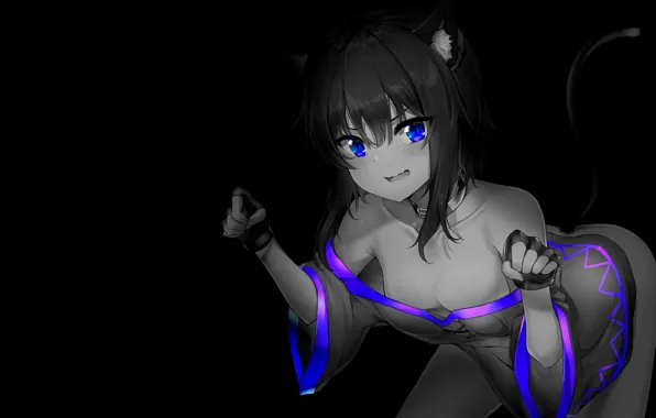 The dark background, anime, dress, neckline, anime, stand, monochrome, monochrome