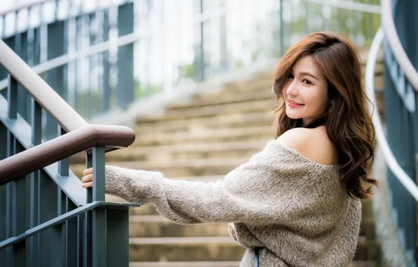 Girl, smile, brown hair, Asian, cutie, bokeh