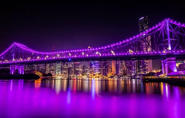Bridge, river, building, home, Australia, night city, skyscrapers, Australia
