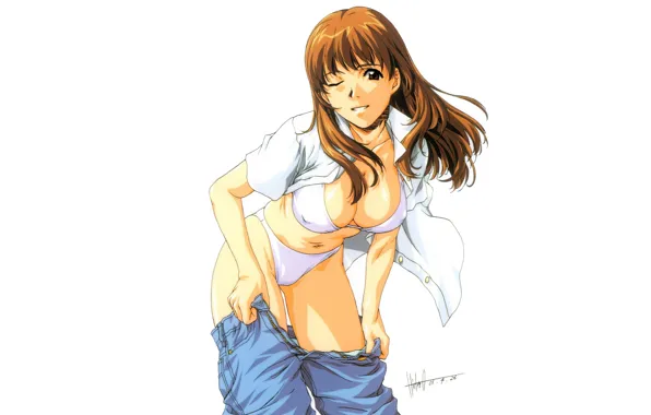 Girl, jeans, white background
