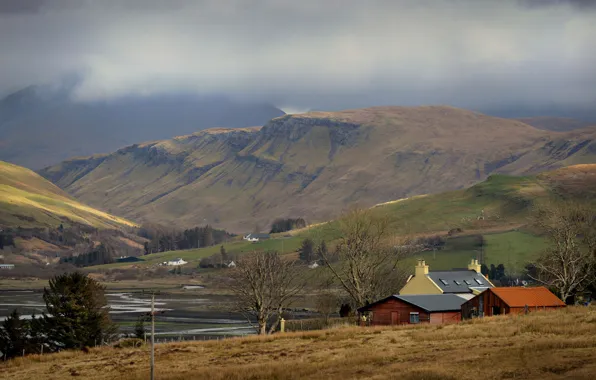 Picture home, lake, The carbost, mountains, Scotland