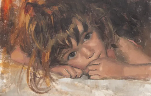 Look, face, child, girl, painting, Laurent Botella