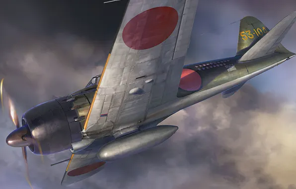 Picture Mitsubishi, art, airplane, aviation, ww2, zero, a6m