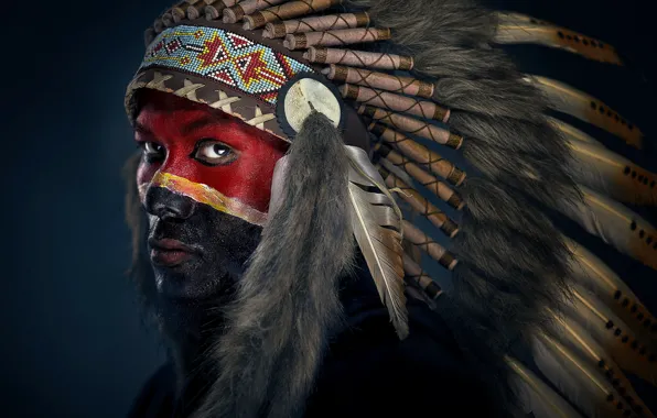Picture man, apache, colour, painted face