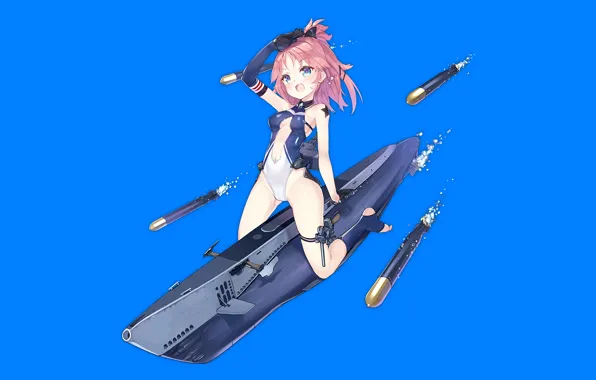 Girl, sexy, cleavage, pink hair, long hair, boobs, anime, blue eyes