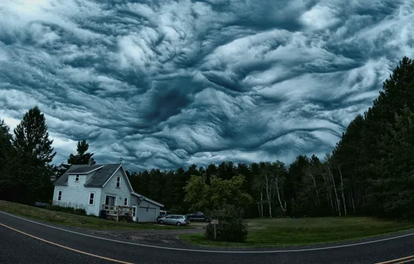 The sky, Nature, Clouds, Forest, House, Clouds, Overcast, Clouds Asperatus