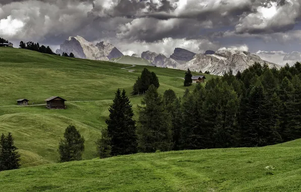 Picture landscape, mountains, home, alpe di siusi
