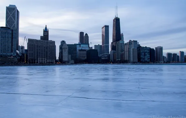Winter, snow, ice, skyscrapers, Chicago, USA, Chicago, illinois
