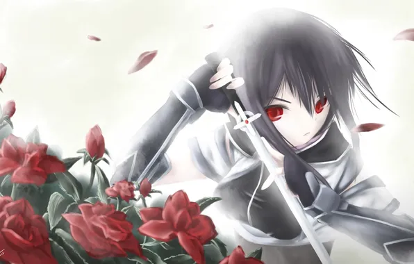 Flowers, sword, anime, Ravage Princess