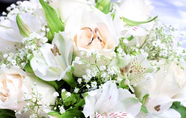 Flowers, bouquet, ring, flowers, bouquet, rings