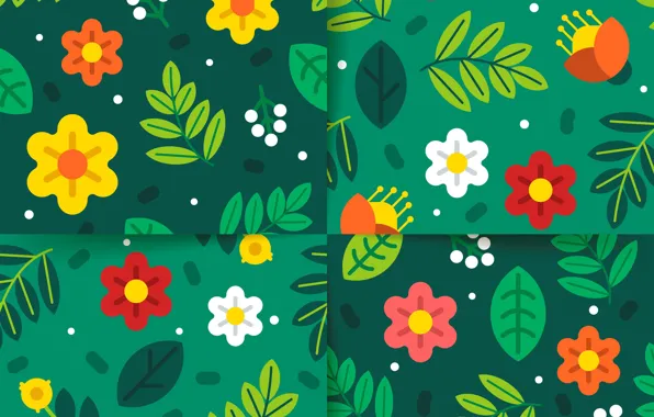 Leaves, flowers, bright, green, background, texture, flower, pattern