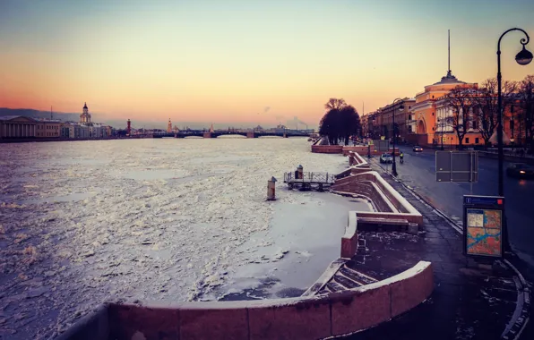 Winter, snow, river, Peter, Saint Petersburg, Russia, Russia, SPb