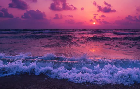 Picture waves, sea, sunset