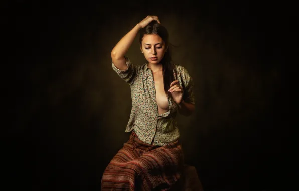 Chest, sexy, background, model, skirt, makeup, figure, hairstyle
