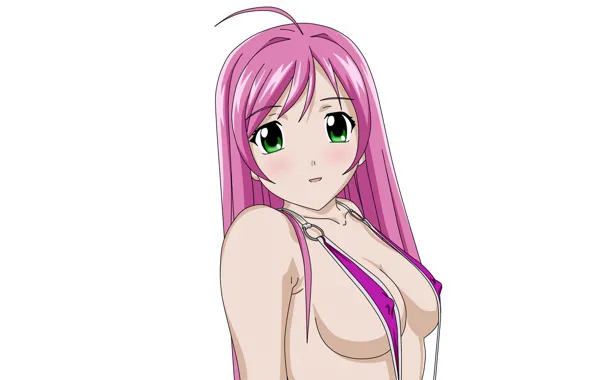 Girl, sexy, cleavage, pink hair, erect nipples, green eyes, long hair, boobs