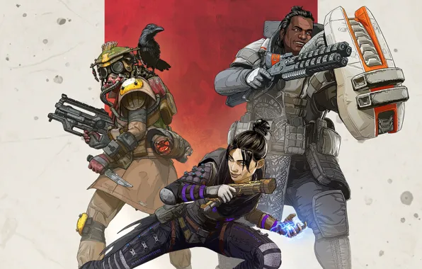 Girl, weapons, Raven, characters, Apex Legends