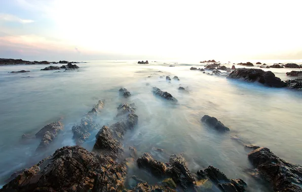 Picture sea, the sky, clouds, stones, rocks