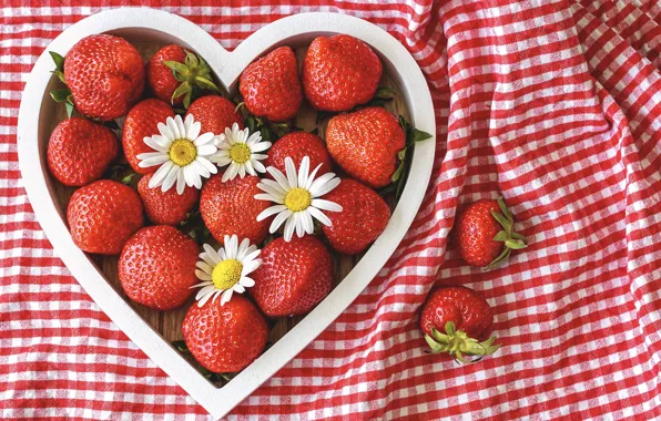 Picture flowers, berries, chamomile, strawberry, strawberry, Camomiles