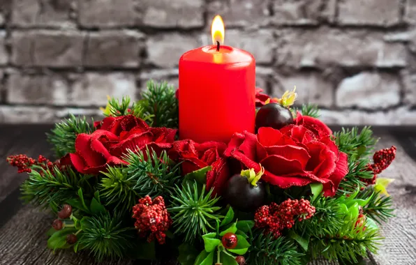 Picture flowers, red, tree, Christmas, red, Christmas, slashing, flowers