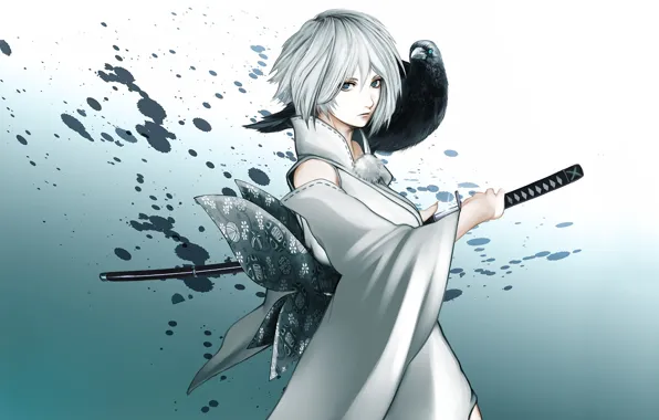 Look, girl, sword, anime, art, Raven