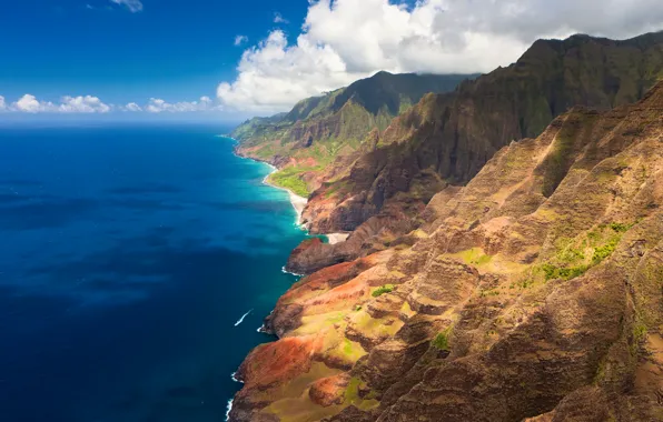 Clouds, mountains, the ocean, coast, Hawaii, hawaii