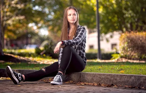 Picture girl, model, street, sneakers