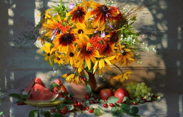 Summer, cherry, Apple, shadow, bouquet, watermelon, grapes, fruit