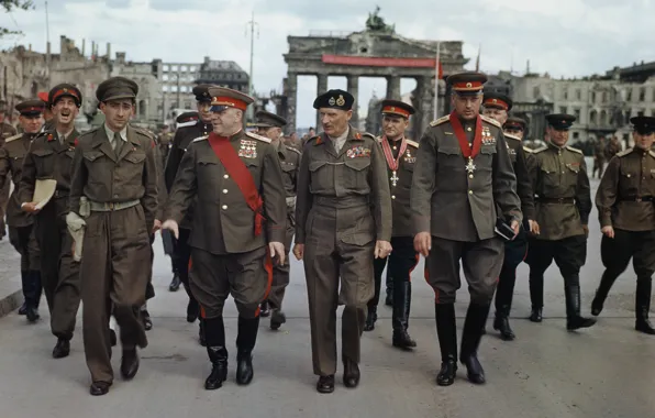 Berlin, M. S. Malinin, British field Marshal Montgomery, Sokolovsky, after the ceremony, Rokossovsky, military leaders, …