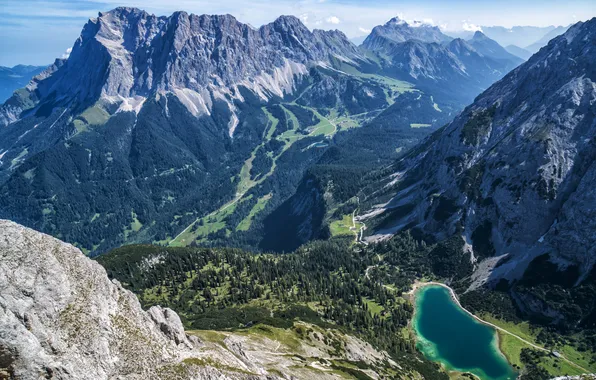 Picture mountains, lake, Austria, Alps, Sebensee lake