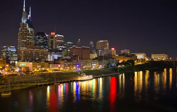 Picture night, the city, river, photo, coast, home, USA, Nashville