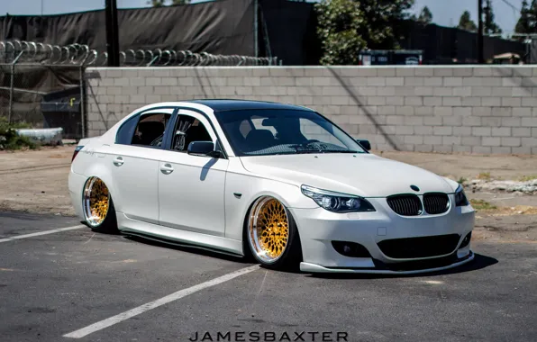 Wallpaper white, wheels, gold, jdm, tuning, germany, low, e60 for mobile  and desktop, section bmw, resolution 2048x1365 - download