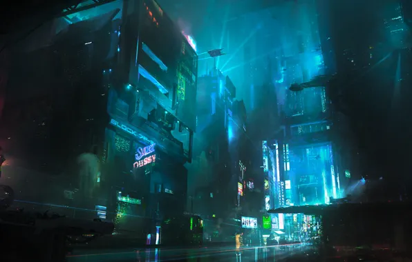 Night, The city, Future, Fiction, Neon, Cyberpunk, Cyberpunk, Neon