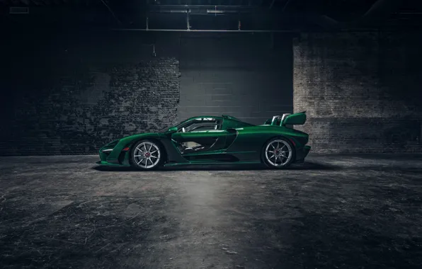 McLaren, supercar, side view, 2018, Senna, MSO, Fux Green