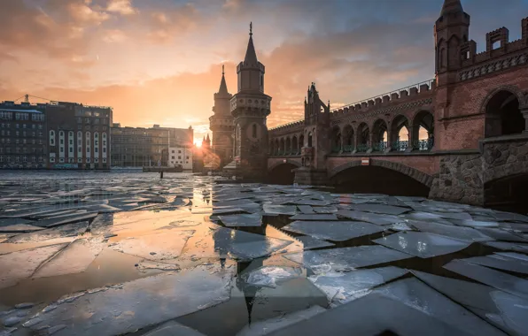 Ice, Germany, sunset, Berlin, The upper tree bridge