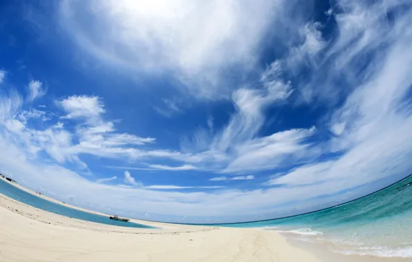 Sand, water, Clouds, panorama