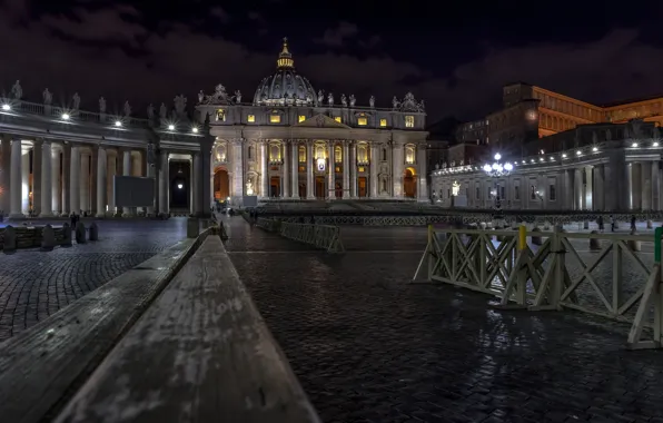 Picture night, lights, Rome, Italy, The Vatican, St. Peter's Cathedral, St. Peter's Square