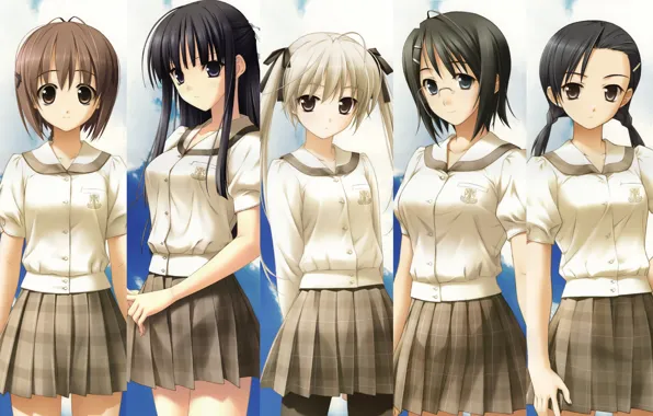 School uniform, Yosuga no Sora, Nao Orihime, Kazuha Migiwa, Sora Kasugano, Akira Natsume, devochki, Kozue, …