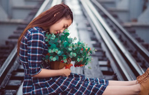 Look, girl, mood, railroad, Asian