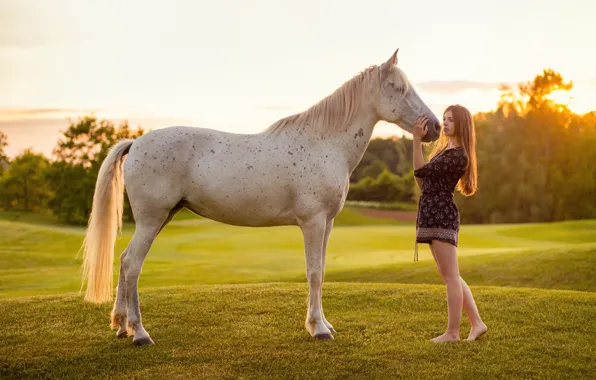 Girl, nature, horse