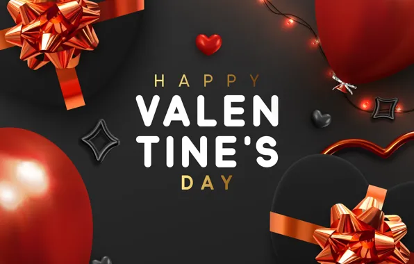 Balls, grey, background, gifts, hearts, postcard, decor, Valentines Day