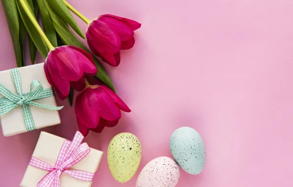 Flowers, background, eggs, spring, colorful, Easter, tulips, happy