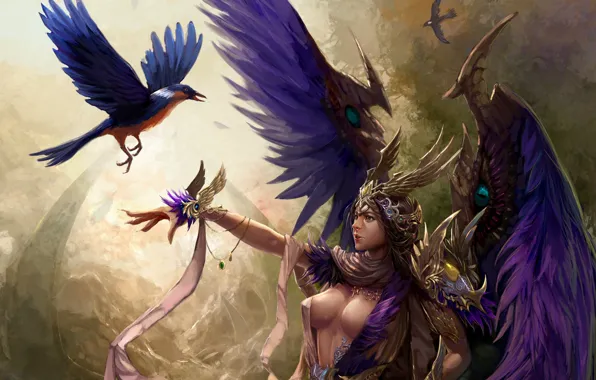 Girl, decoration, bird, wings, art, tape, XiaoBotong