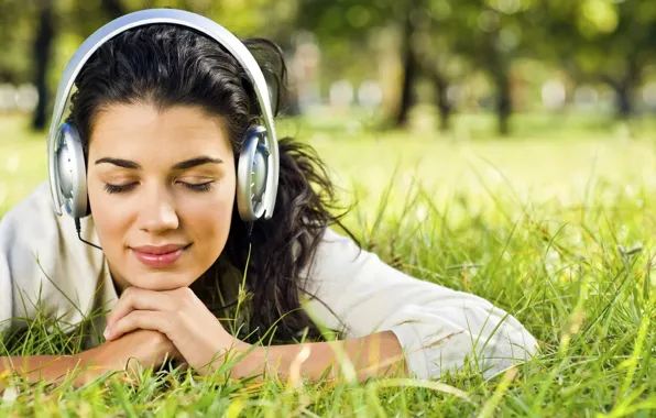Picture summer, girl, music, ideal, lawn, headphones, weed