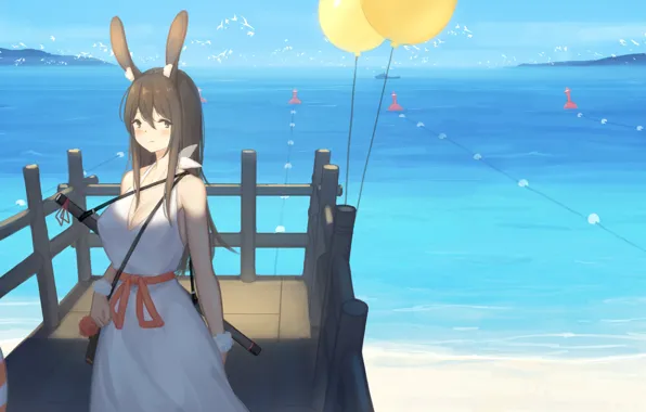 Sea, girl, ears, balloons