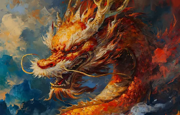 Face, dragon, fantasy, symbol of the year, Oriental style, Asian style, AI art, neural network