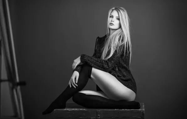 Picture look, girl, pose, photo, hair, black and white, beauty, jacket