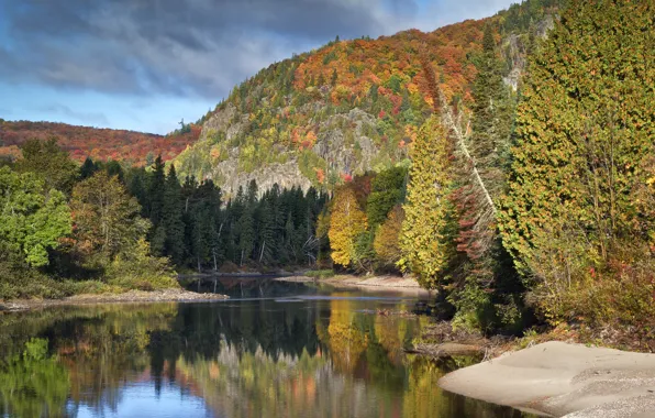 Autumn, forest, trees, mountains, river, Canada, Ontario