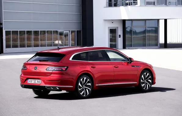 Red, the building, Volkswagen, universal, Shooting Brake, R-Line, 2020, Arteon