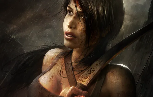 Picture girl, blood, bow, art, tomb raider, Lara Croft, TamplierPainter, reborn