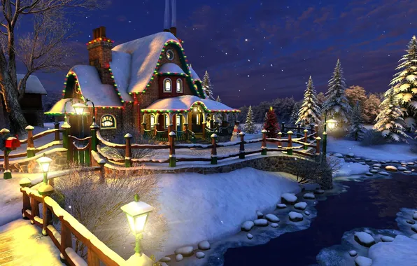 Holiday, Christmas, house, snowman